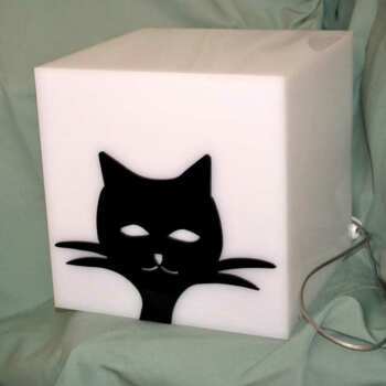 Lampe cube plexiglas chat noir