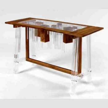 Table plexiglass transparent et bois massif