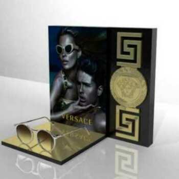 Présentoir plexiglas doré lunettes Versace